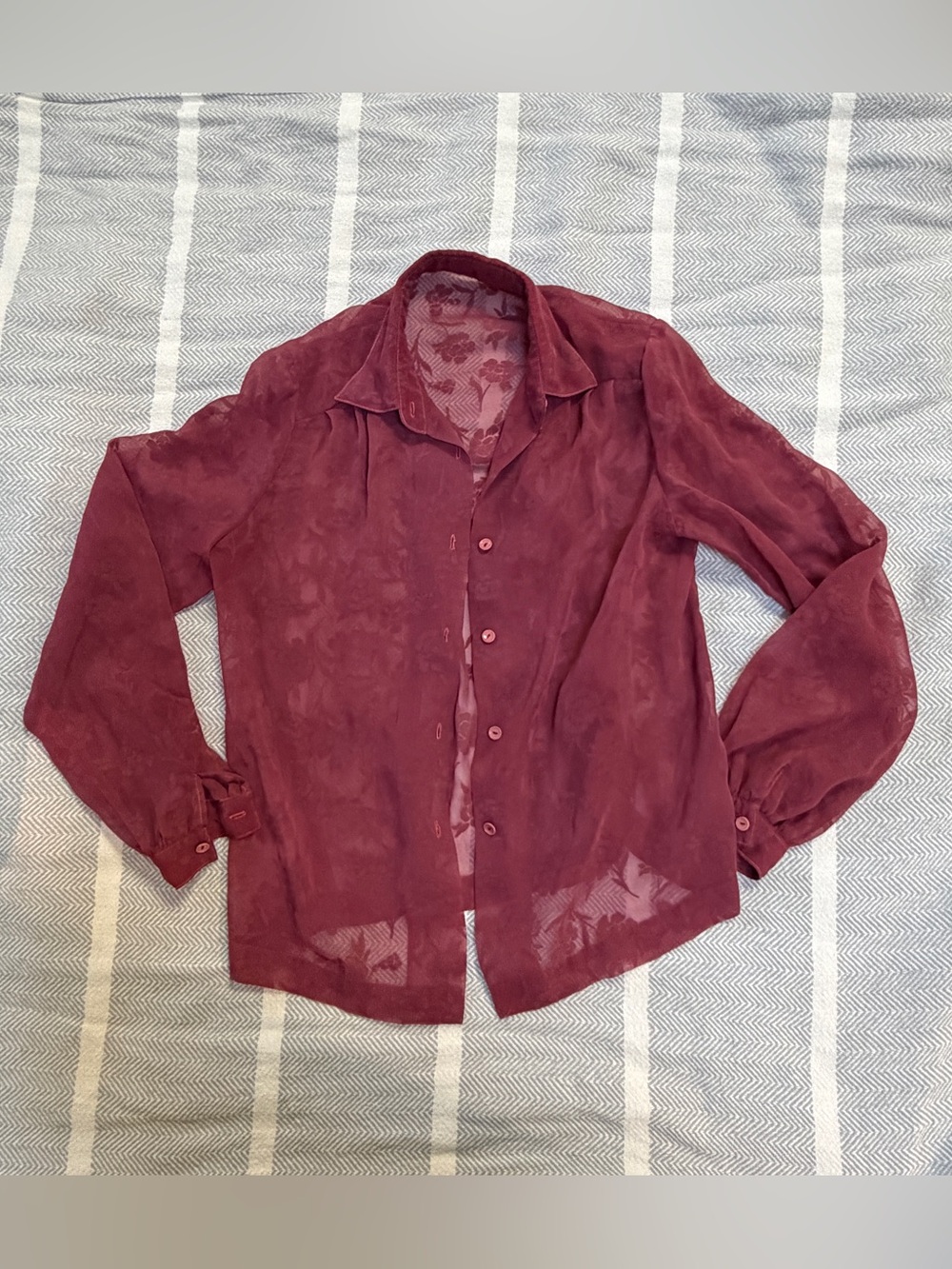 Boho chic mesh flowers roses burgundy shirt top